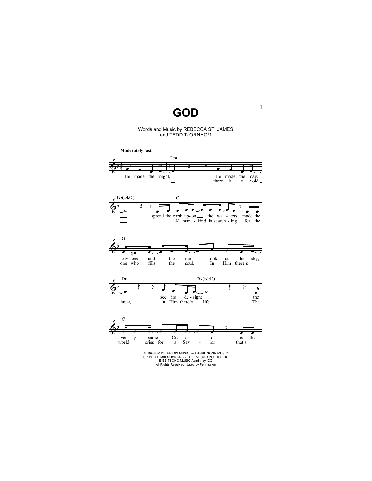 Download Rebecca St. James God Sheet Music