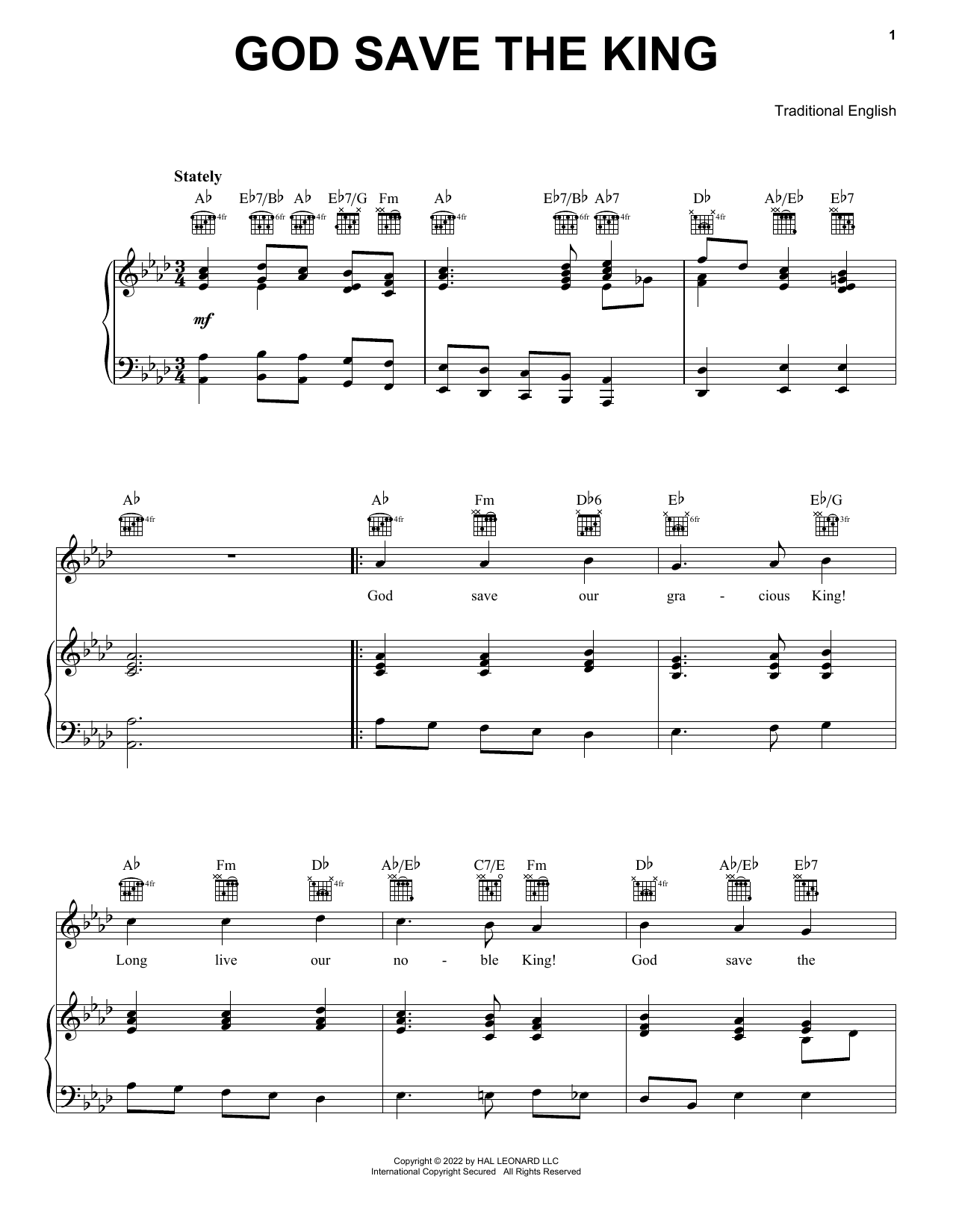 Download Traditional English God Save The King (UK National Anthem) Sheet Music