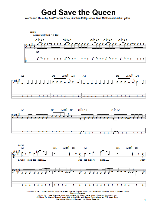 Download Sex Pistols God Save The Queen Sheet Music