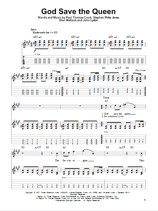 Download Sex Pistols God Save The Queen Sheet Music