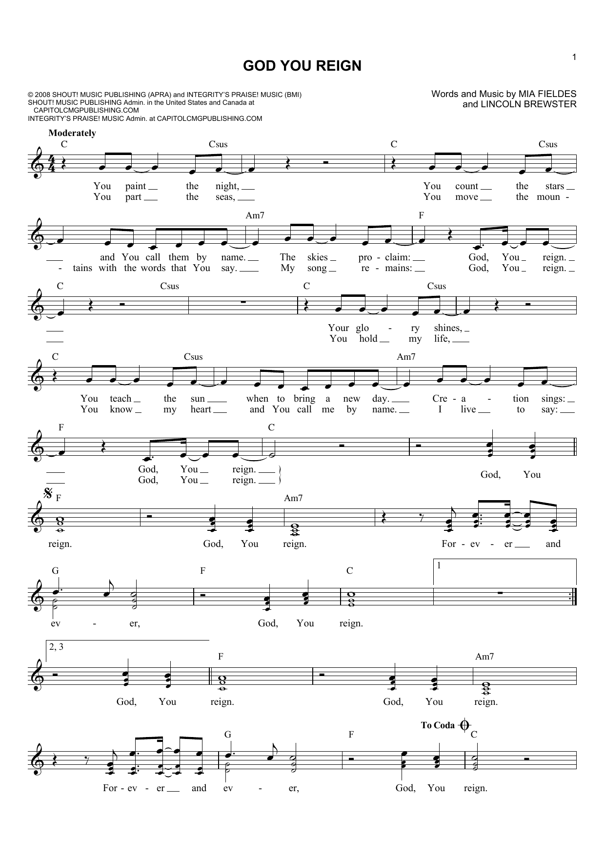 Download Lincoln Brewster God You Reign Sheet Music
