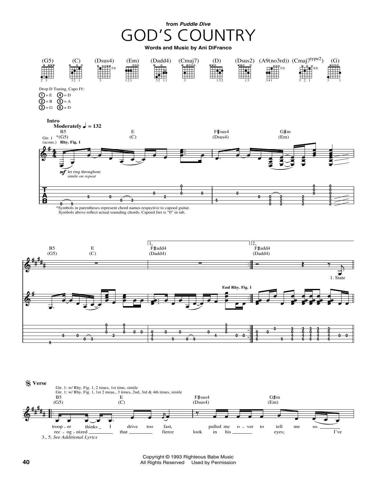 Download Ani DiFranco God's Country Sheet Music