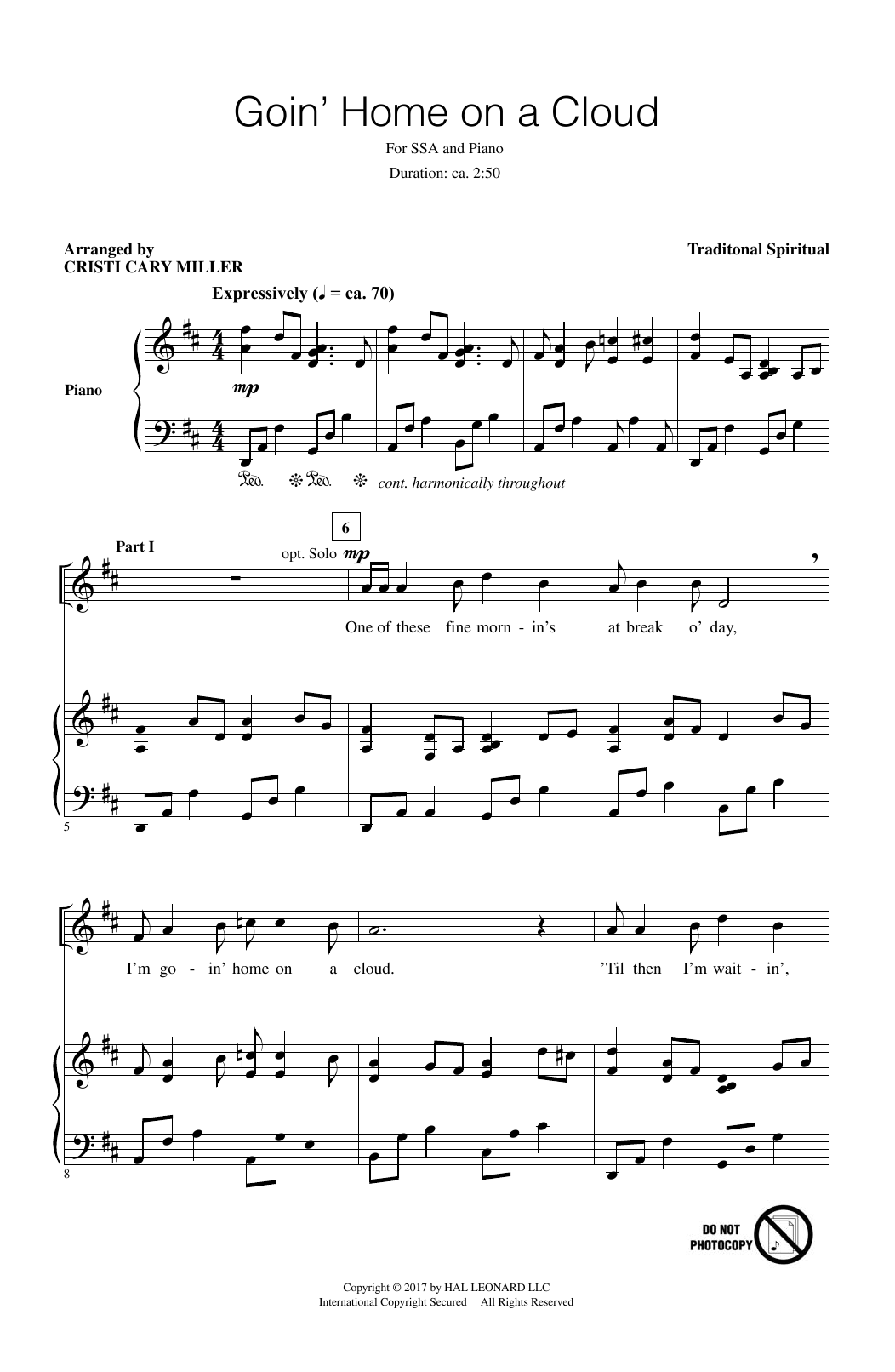 Download Cristi Cary Miller Goin' Home On A Cloud Sheet Music