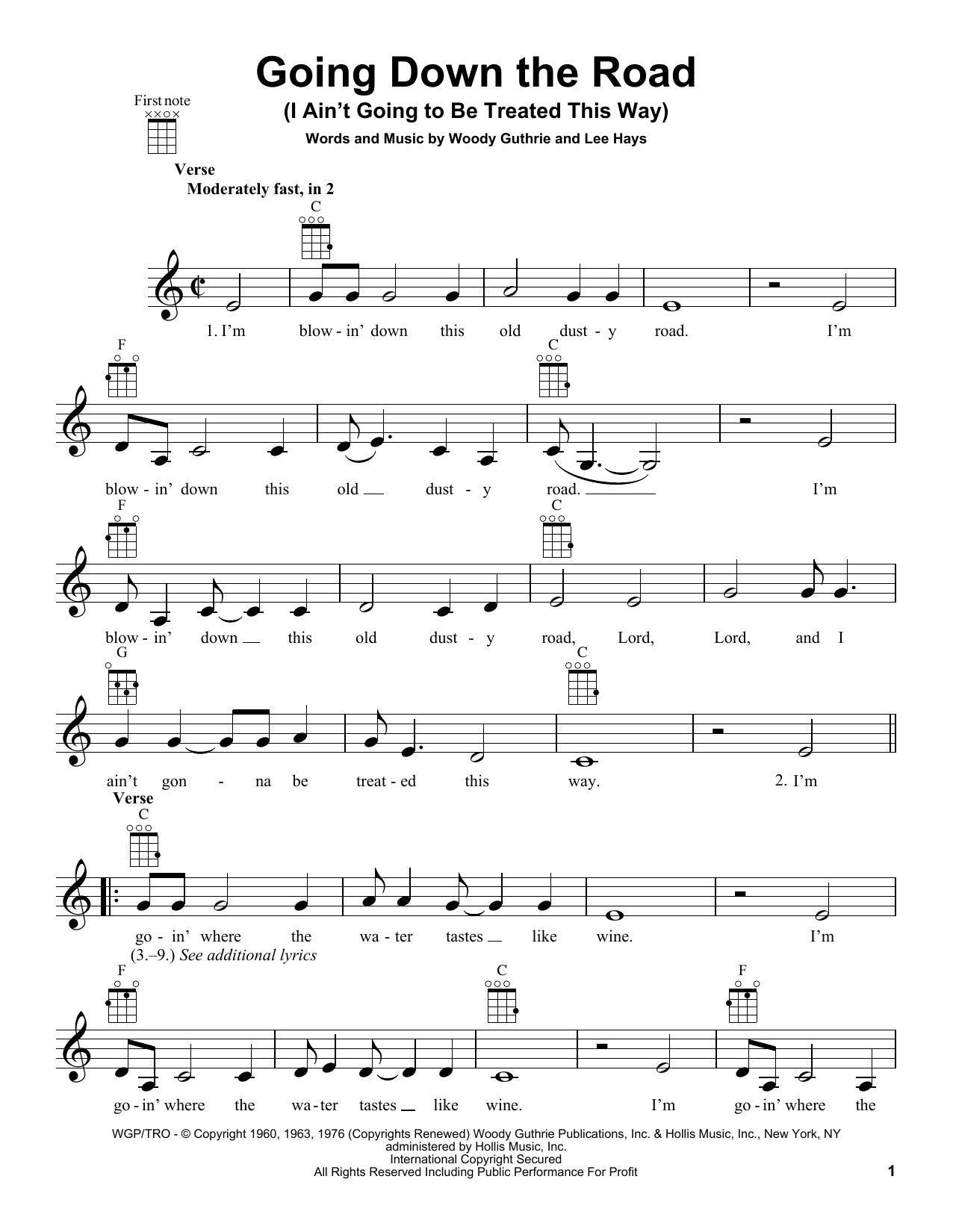 Download Woody Guthrie Going Down The Road (I Ain't Going To B Sheet Music