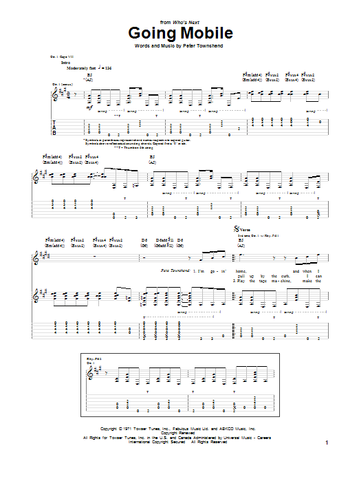 Download The Who Going Mobile Sheet Music
