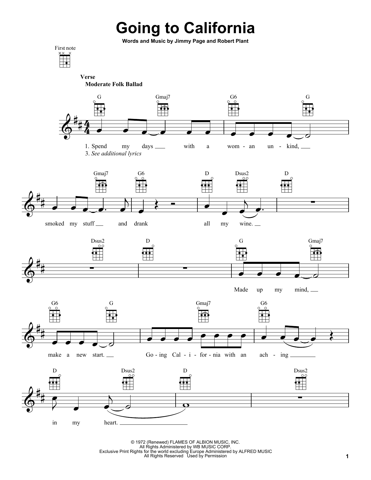 Download Led Zeppelin Going To California Sheet Music