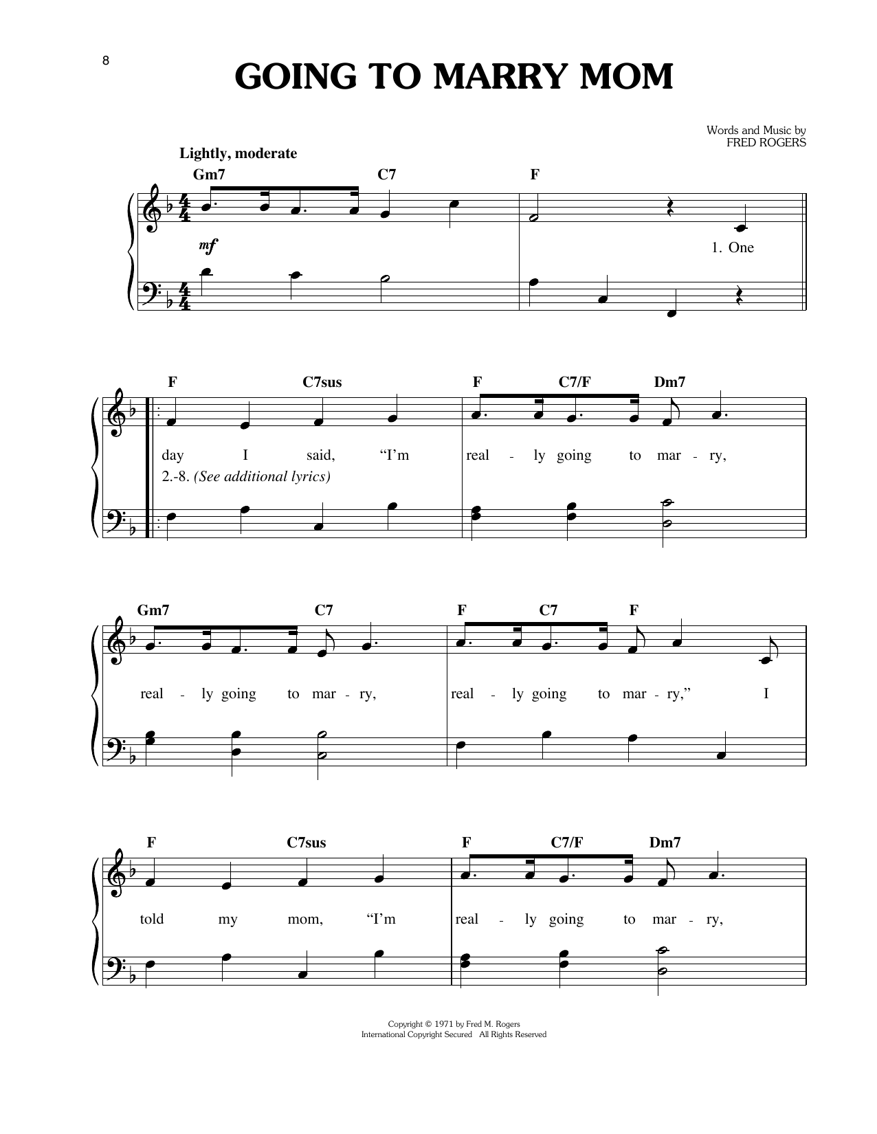 Download Fred Rogers Going To Marry Mom Sheet Music