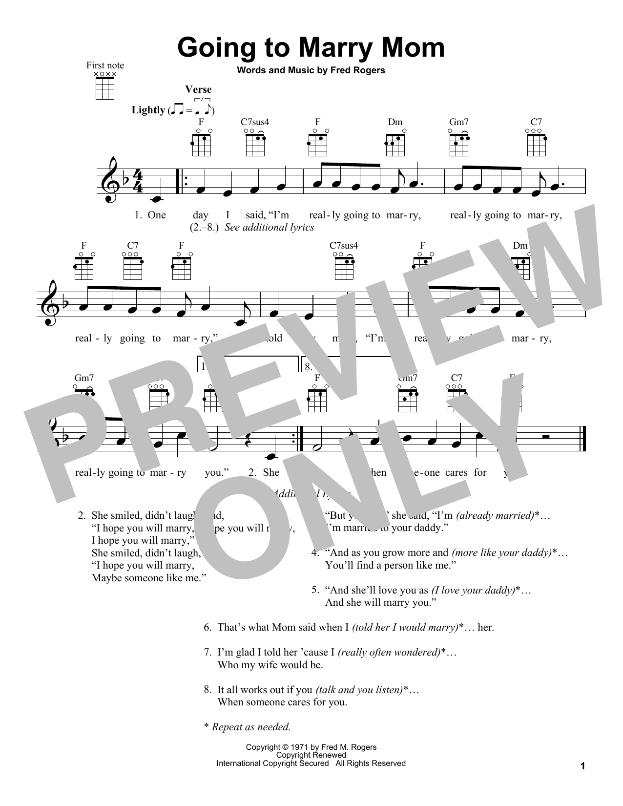 Download Fred Rogers Going To Marry Mom (from Mister Rogers' Sheet Music