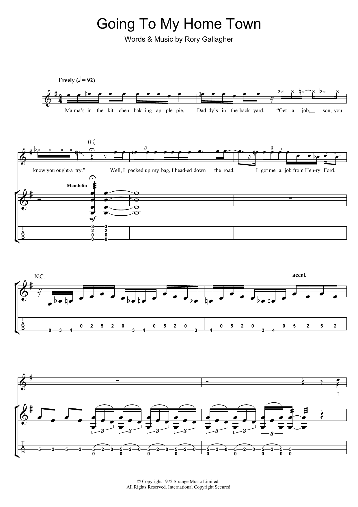 Download Rory Gallagher Going To My Home Town Sheet Music