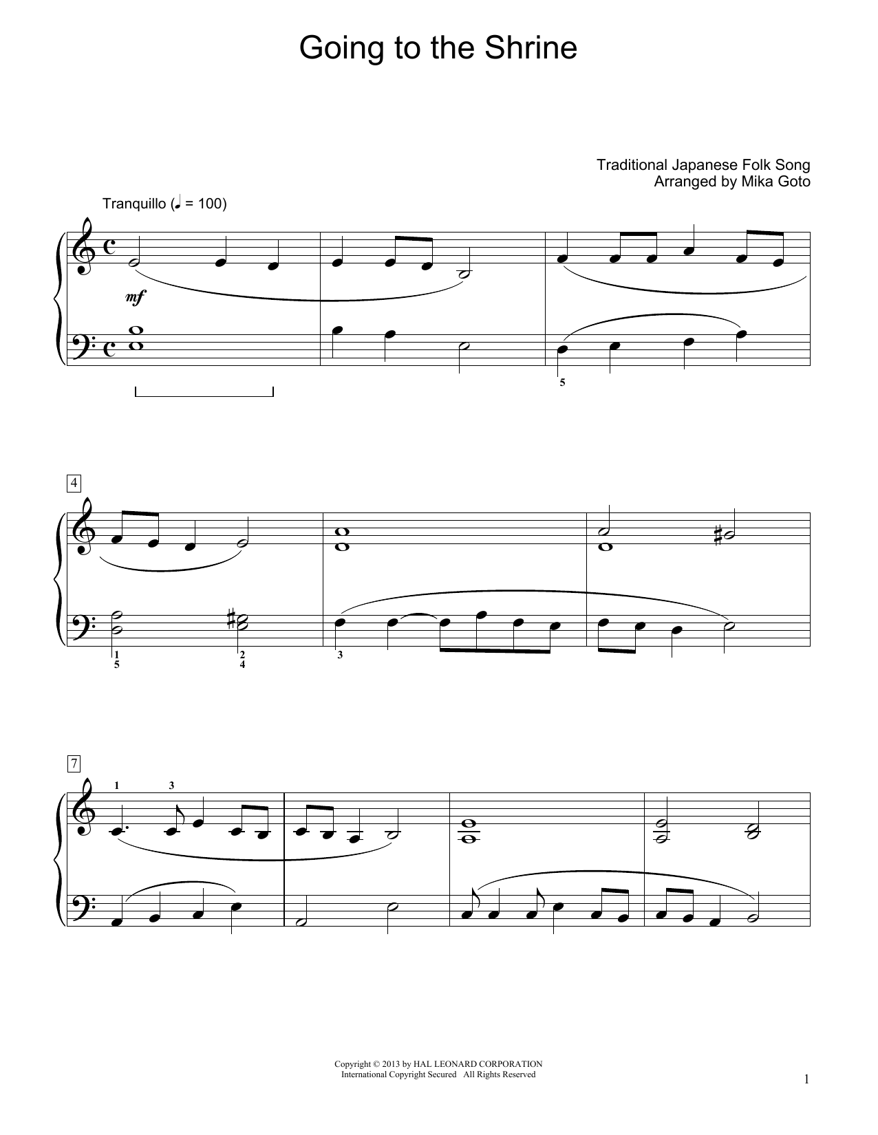 Download Traditional Japanese Folk Song Going To The Shrine (arr. Mika Goto) Sheet Music