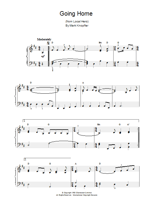 Mark Knopfler Going Home (theme from Local Hero) sheet music notes printable PDF score