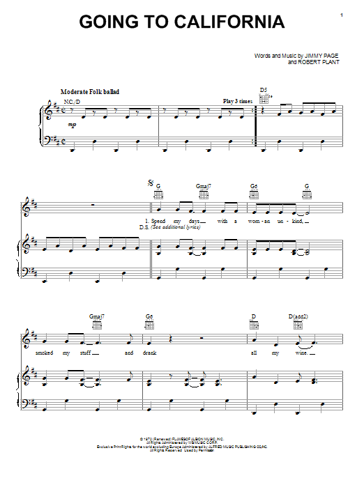 Download Led Zeppelin Going To California Sheet Music