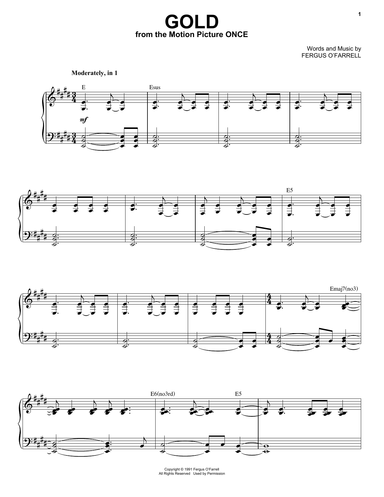 Download The Swell Season Gold Sheet Music