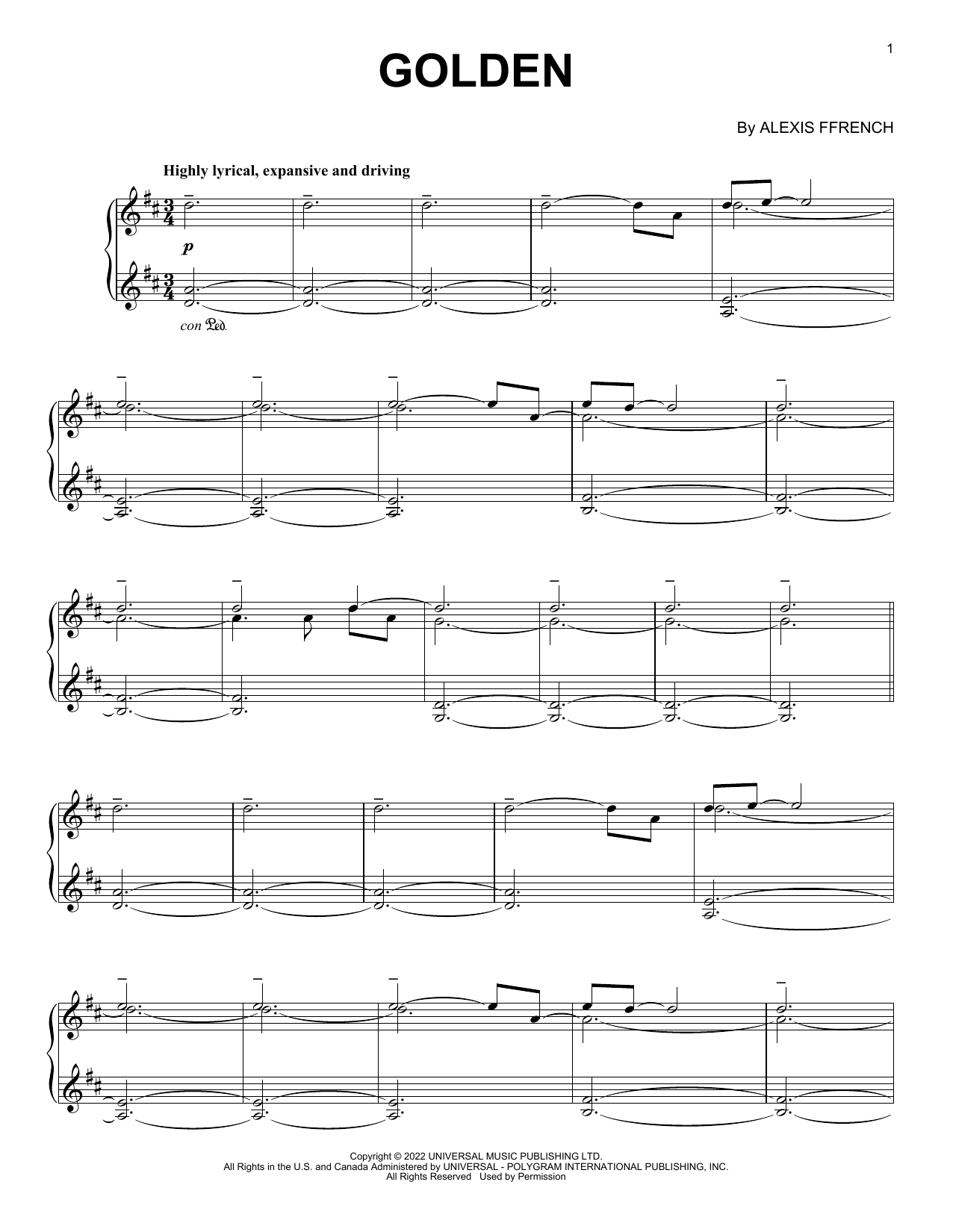Download Alexis Ffrench Golden Sheet Music