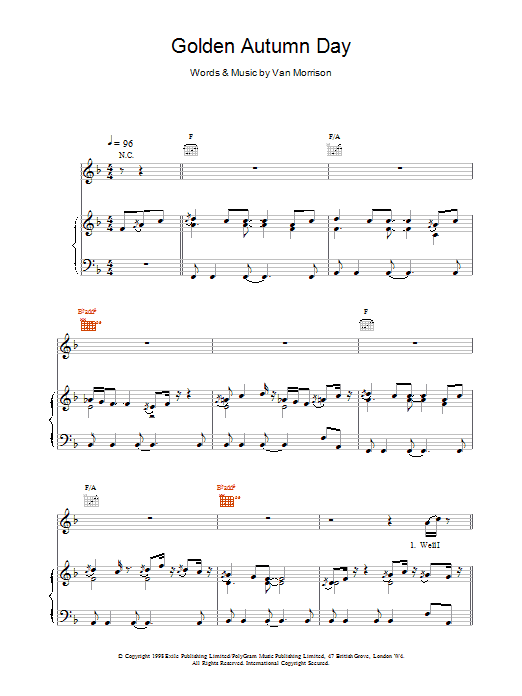 Van Morrison Golden Autumn Day sheet music notes printable PDF score