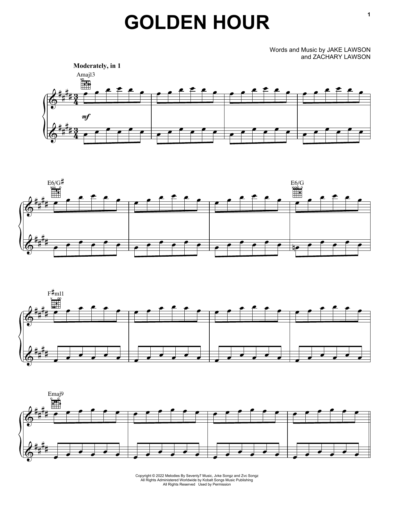 JVKE Golden Hour sheet music notes printable PDF score
