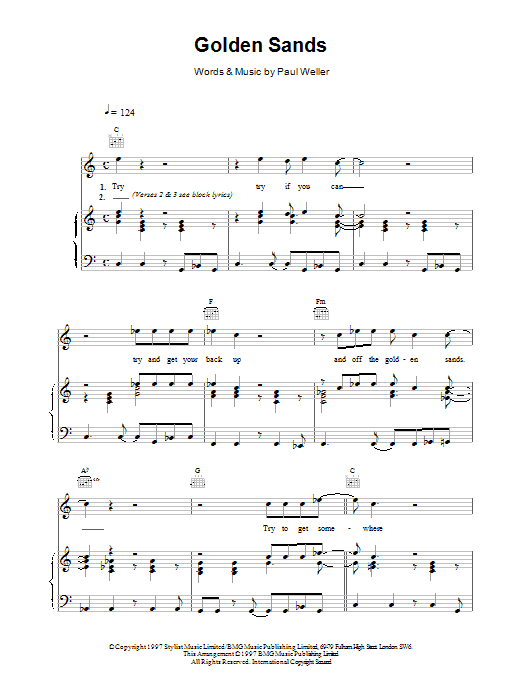 Paul Weller Golden Sands sheet music notes printable PDF score