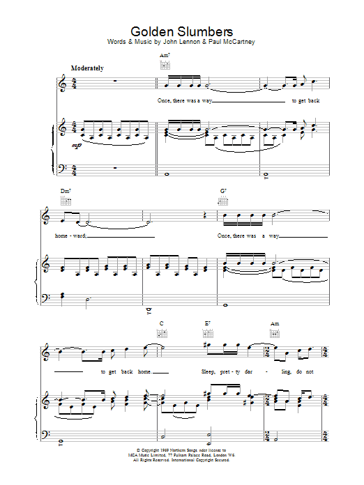 The Beatles Golden Slumbers sheet music notes printable PDF score