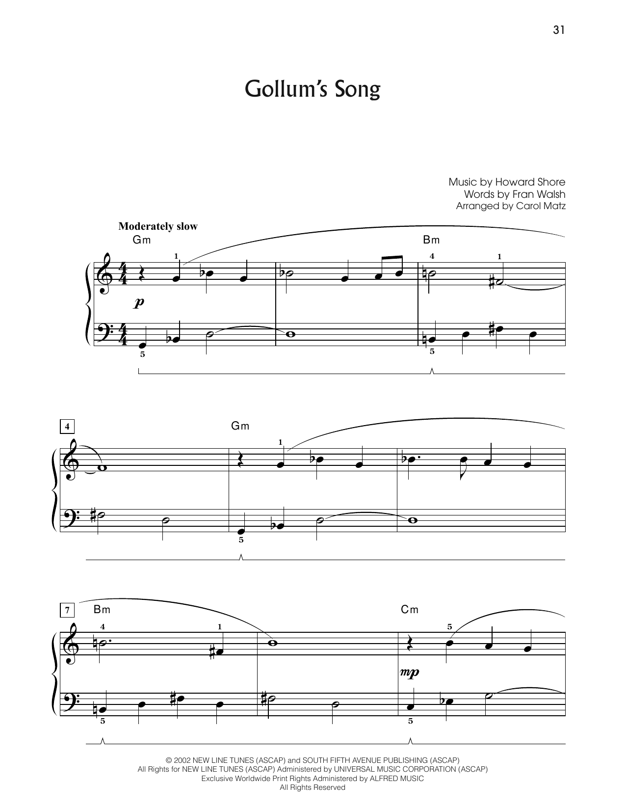 Download Howard Shore Gollum's Song (from The Lord Of The Rin Sheet Music