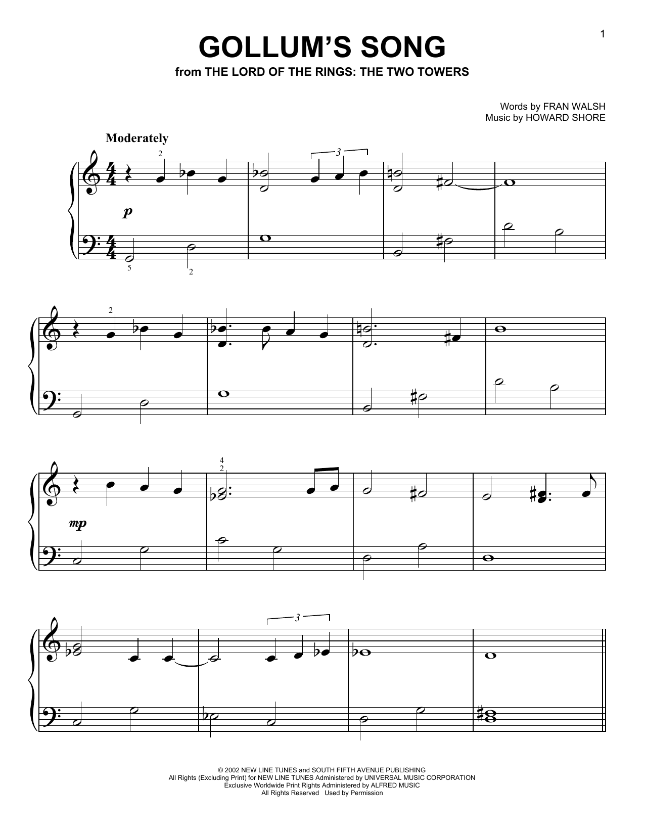Download Emilíana Torrini Gollum's Song (from The Lord Of The Rin Sheet Music