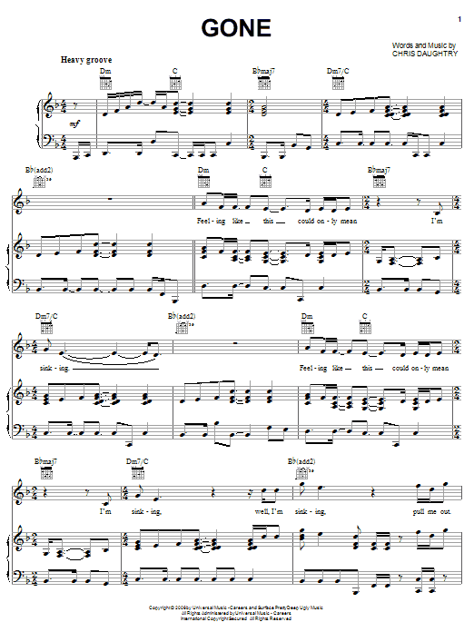 Download Daughtry Gone Sheet Music