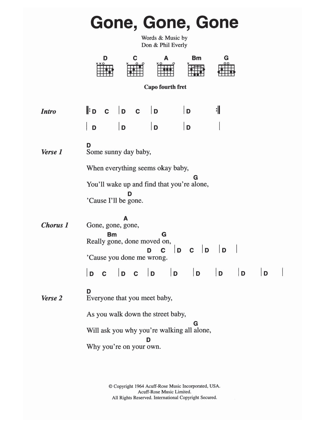 Download The Everly Brothers Gone, Gone, Gone (Done Moved On) Sheet Music