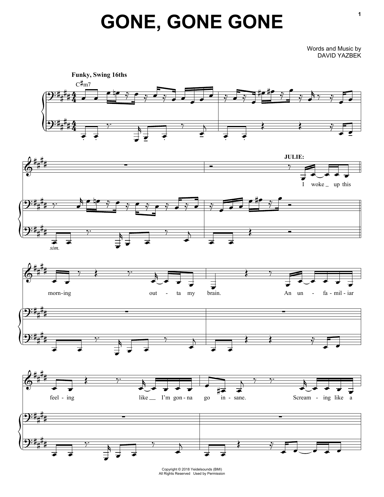 Download David Yazbek Gone, Gone, Gone (from the musical Toot Sheet Music