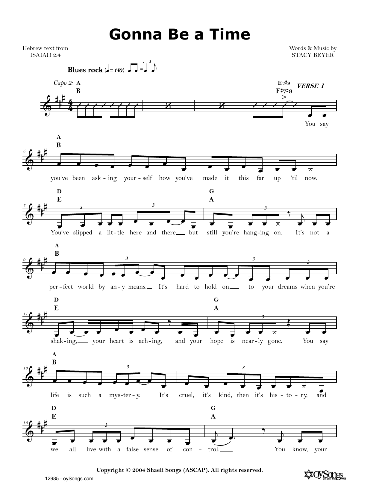 Download Stacy Beyer Gonna Be a Time Sheet Music