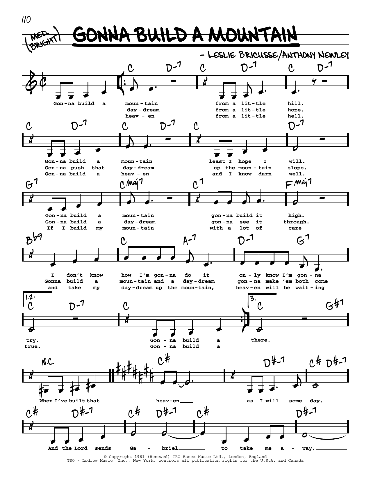 Leslie Bricusse Gonna Build A Mountain (Low Voice) sheet music notes printable PDF score