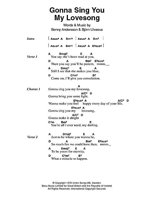Download ABBA Gonna Sing You My Lovesong Sheet Music