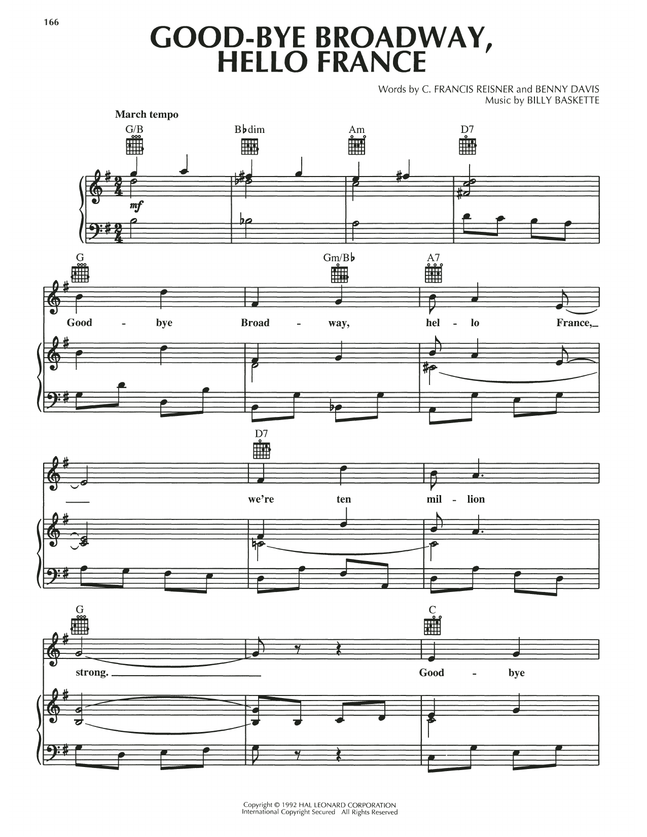 C. Francis Reisner Good-Bye Broadway, Hello France sheet music notes printable PDF score