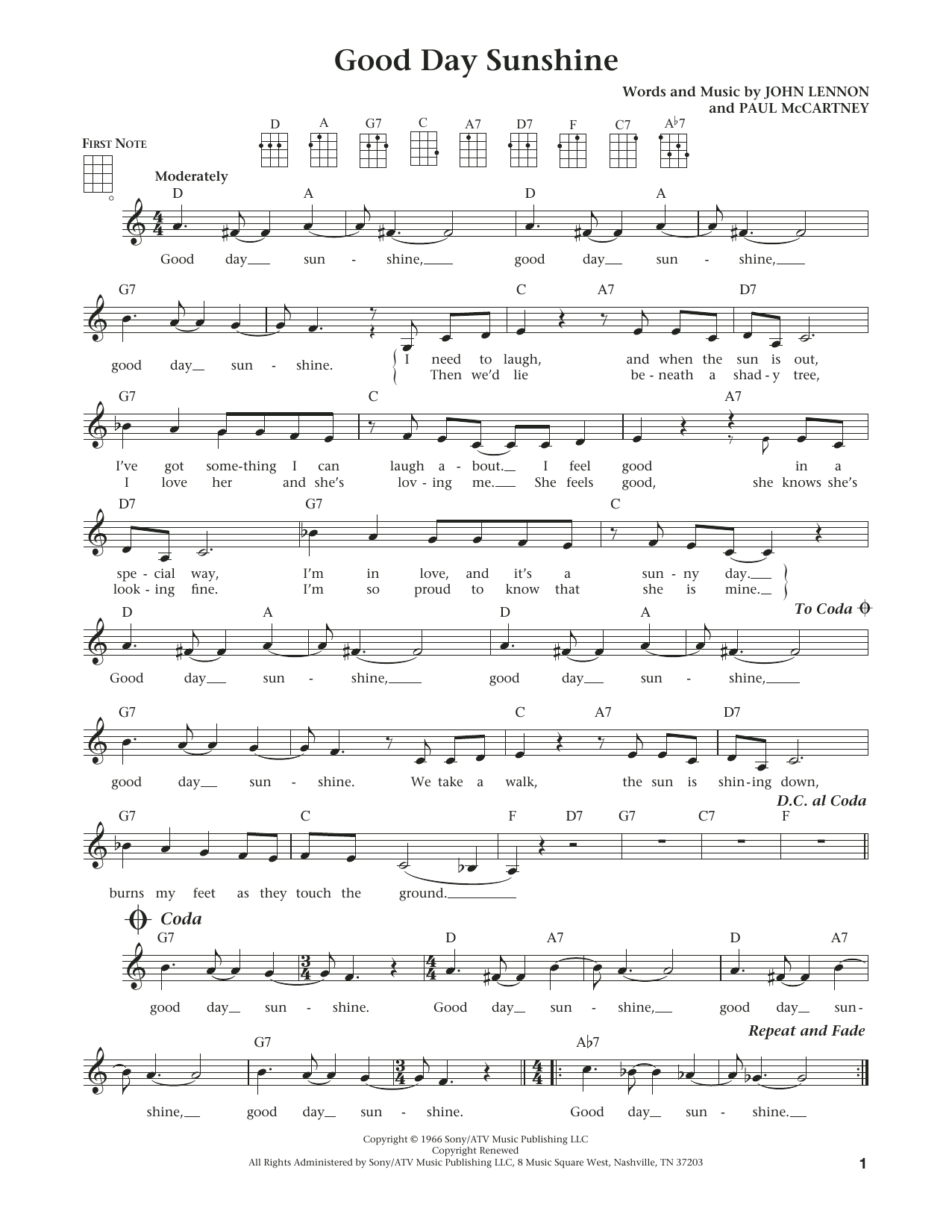 Download The Beatles Good Day Sunshine (from The Daily Ukule Sheet Music