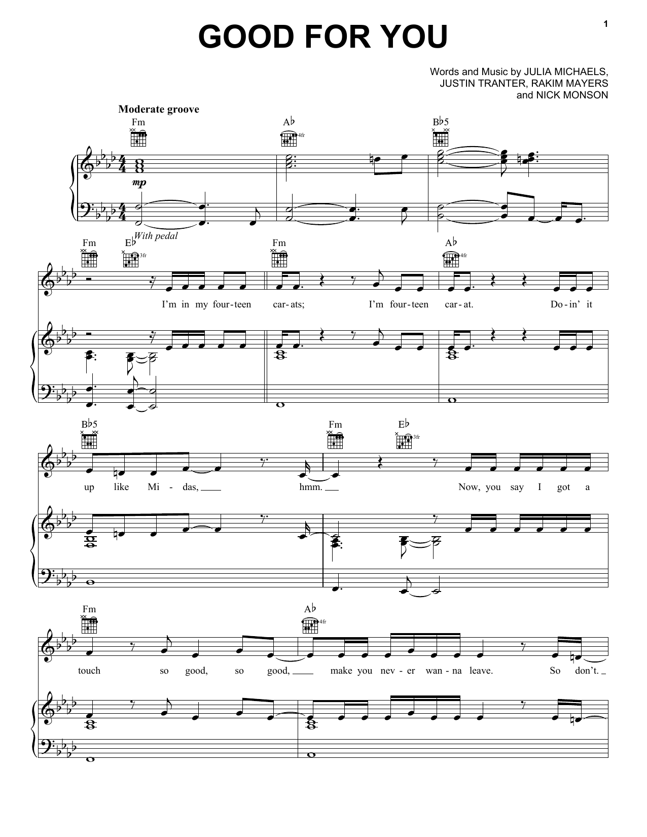 Download Selena Gomez Good For You Sheet Music