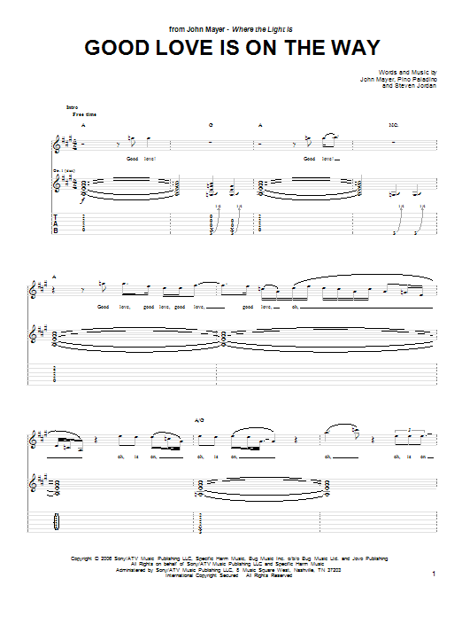 Download John Mayer Good Love Is On The Way Sheet Music