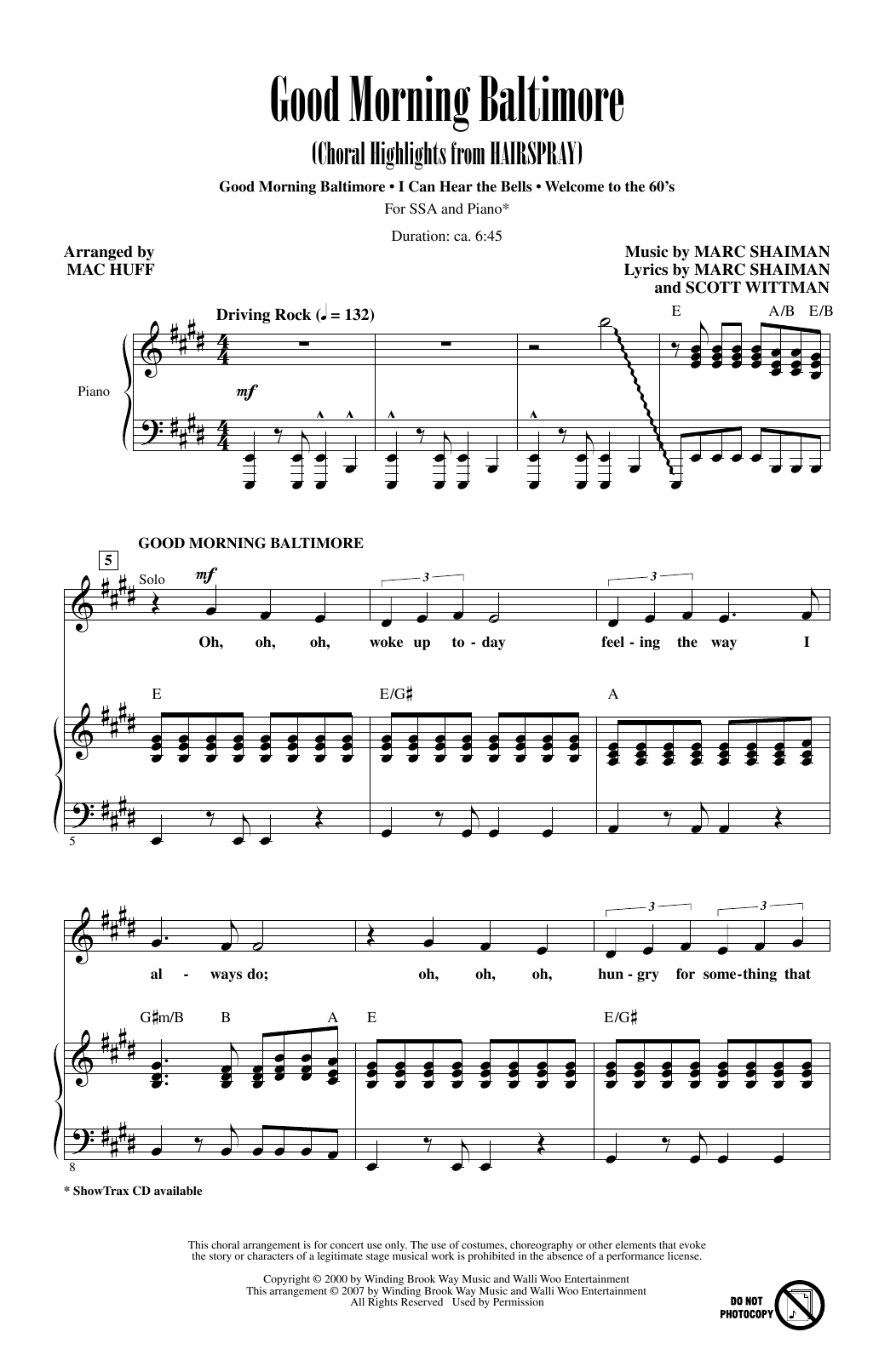 Download Marc Shaiman Good Morning Baltimore (Choral Highligh Sheet Music
