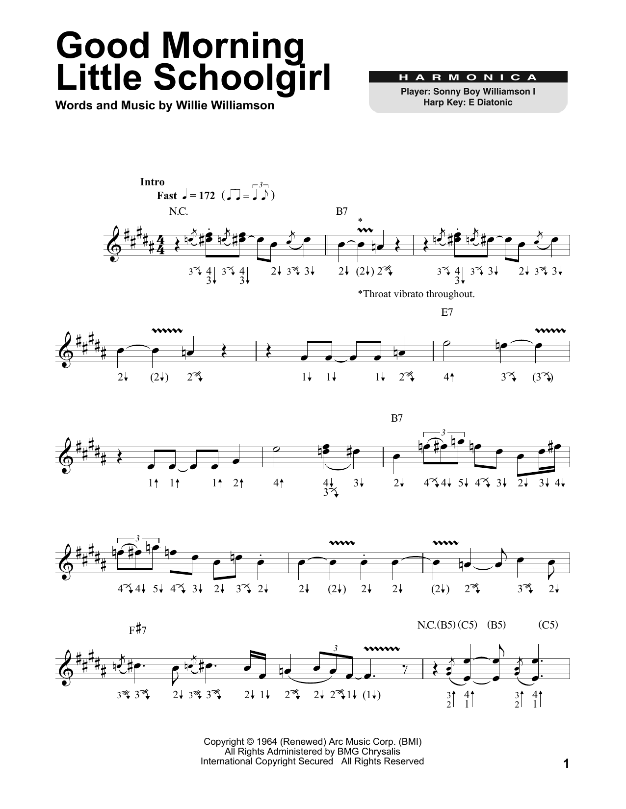 Sonny Boy Williamson Good Morning Little Schoolgirl sheet music notes printable PDF score