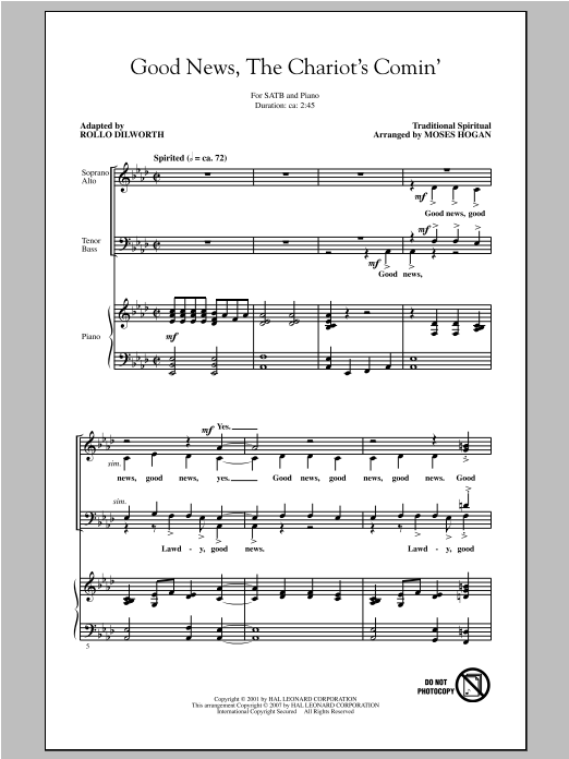 Download Traditional Spiritual Good News, The Chariot's Comin' (arr. M Sheet Music