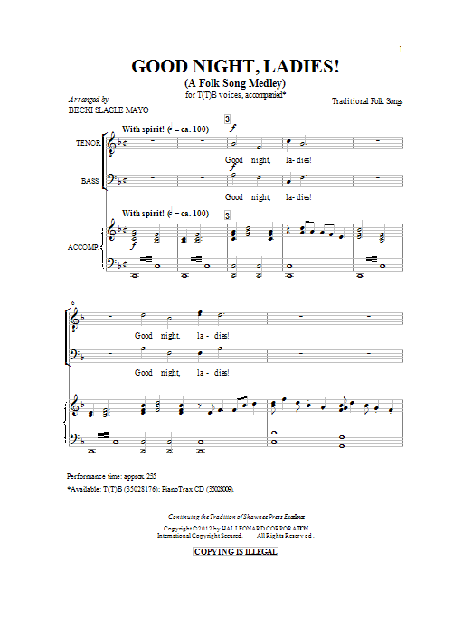 Download Becki Slagle Mayo Good Night, Ladies! (A Folk Song Medley Sheet Music