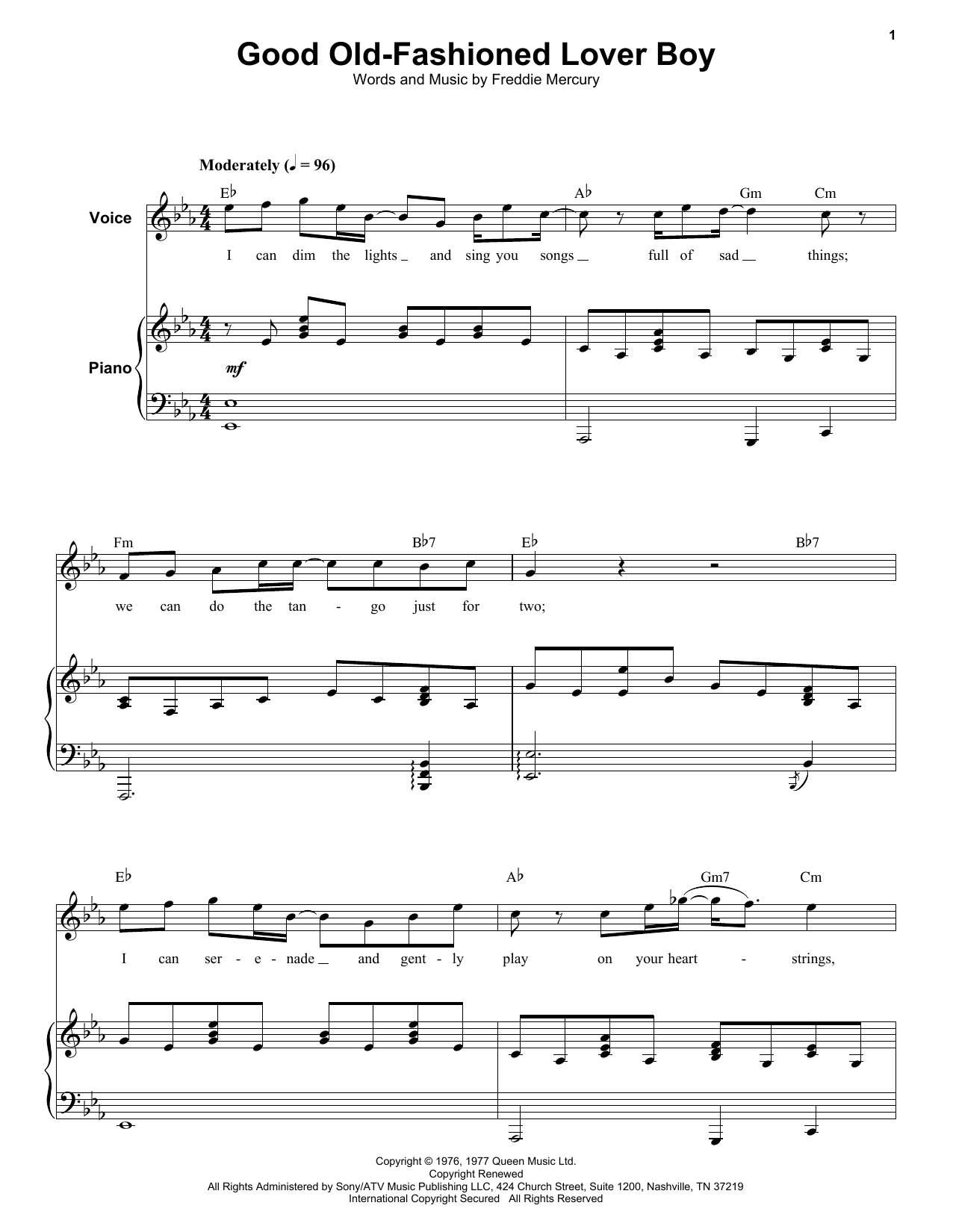 Download Queen Good Old-Fashioned Lover Boy Sheet Music