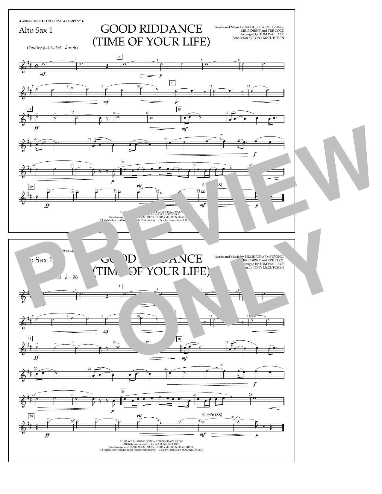 Download Tom Wallace Good Riddance (Time of Your Life) - Alt Sheet Music