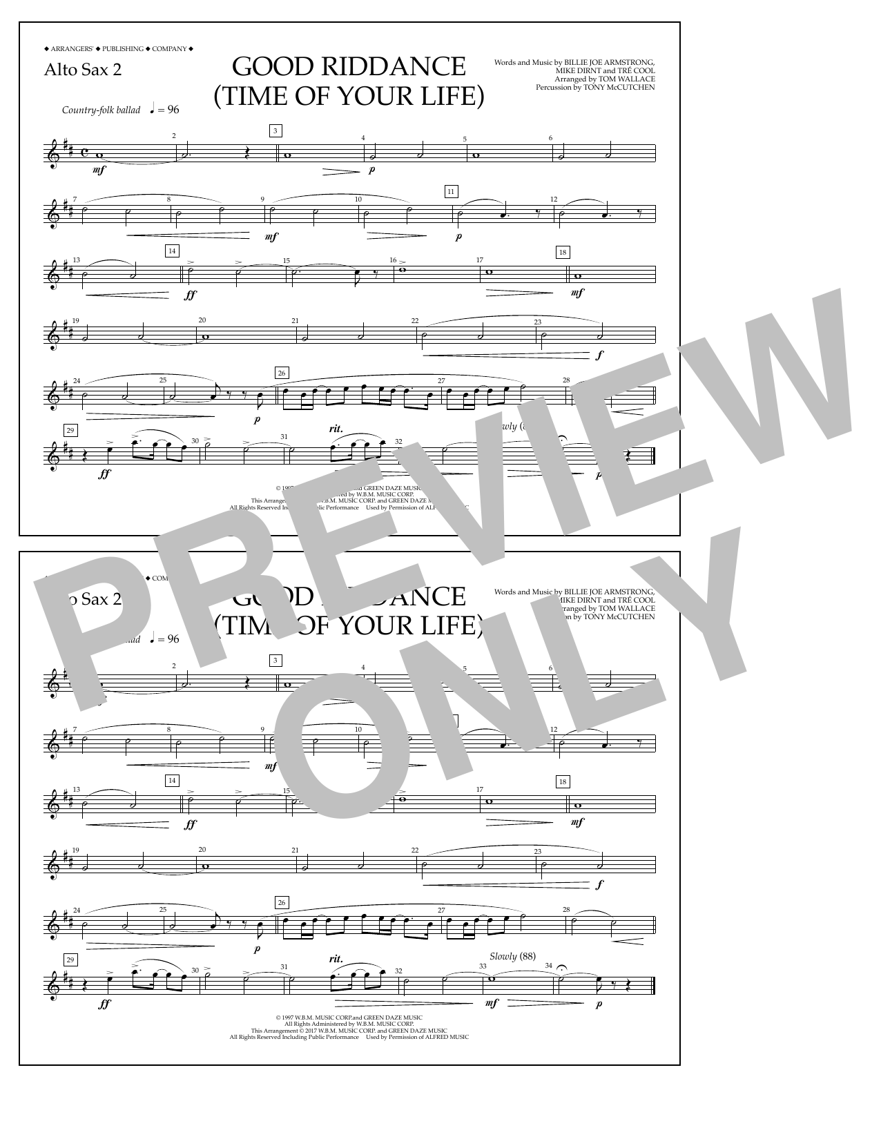 Download Tom Wallace Good Riddance (Time of Your Life) - Alt Sheet Music