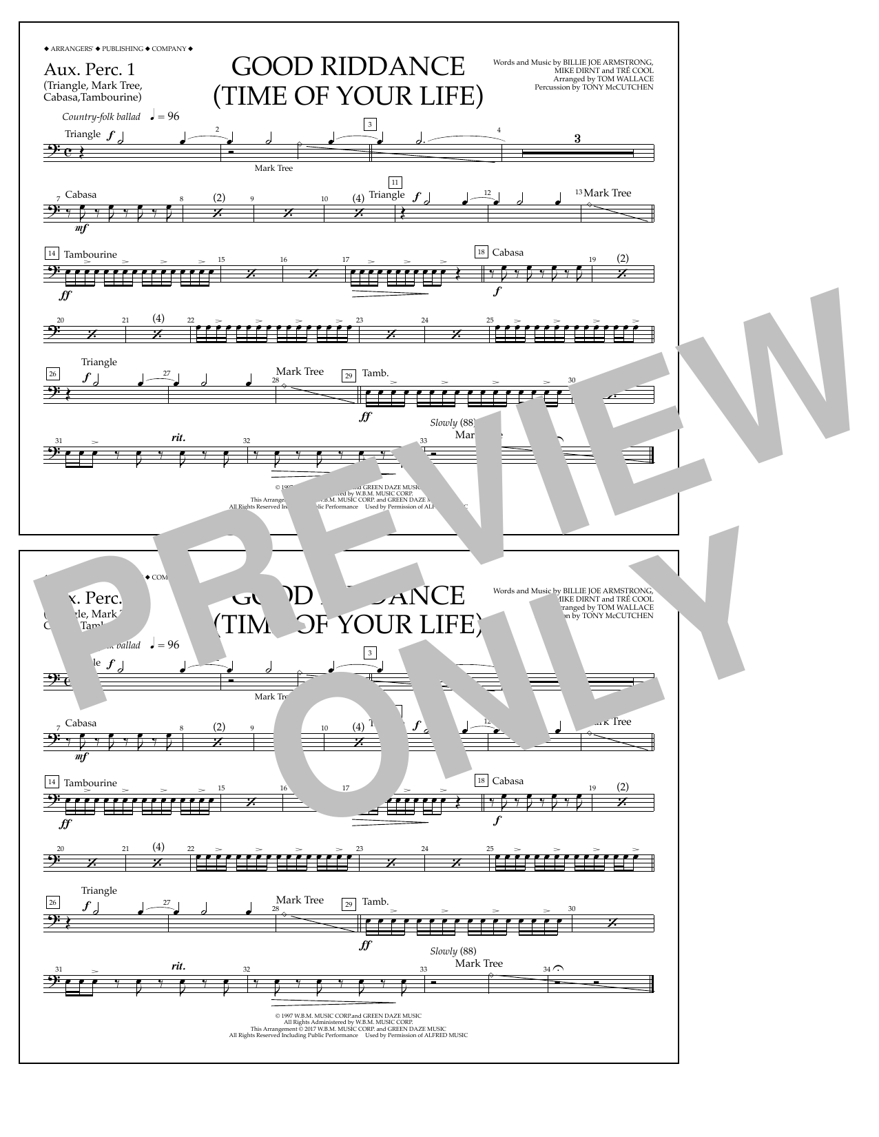 Download Tom Wallace Good Riddance (Time of Your Life) - Aux Sheet Music