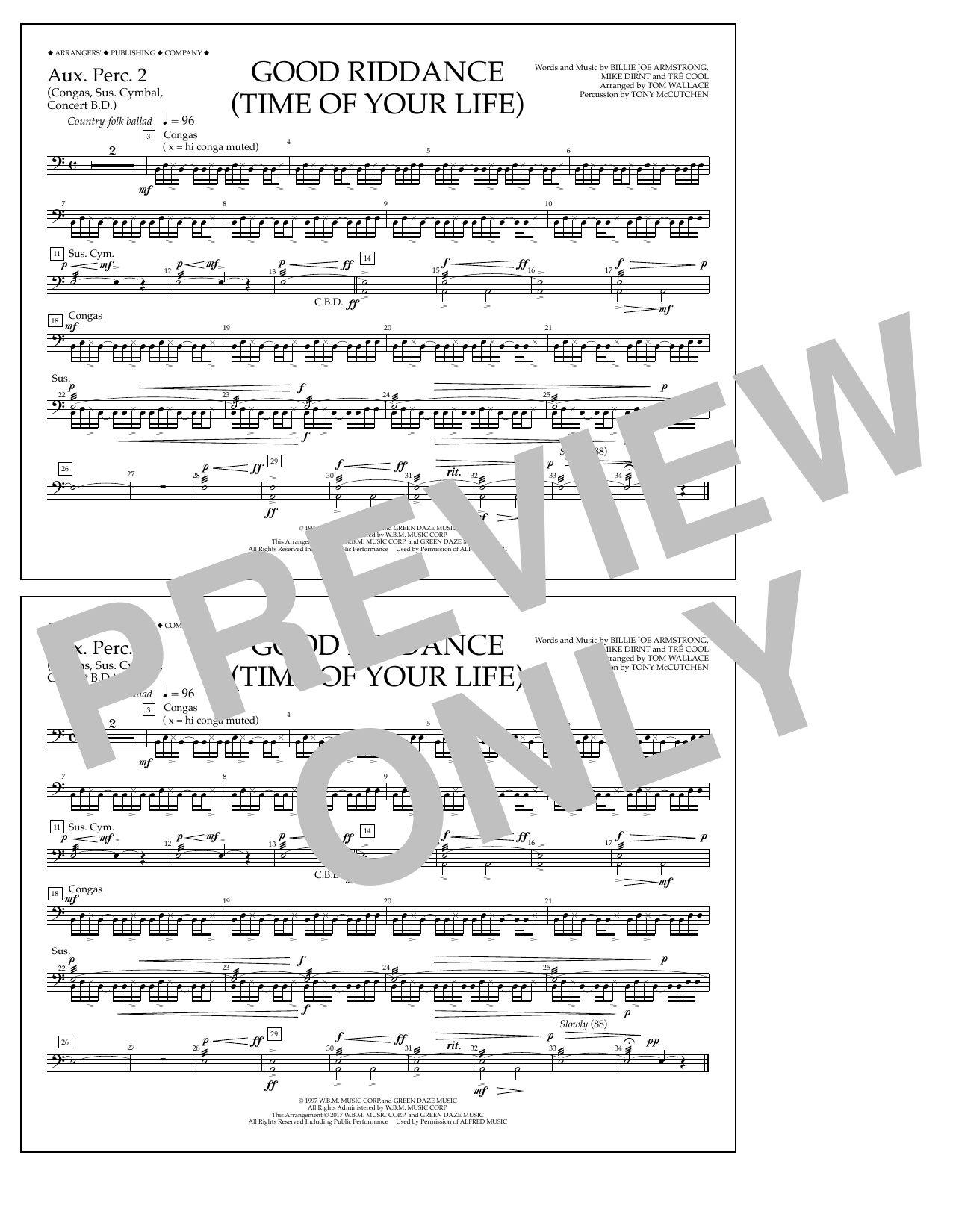 Download Tom Wallace Good Riddance (Time of Your Life) - Aux Sheet Music