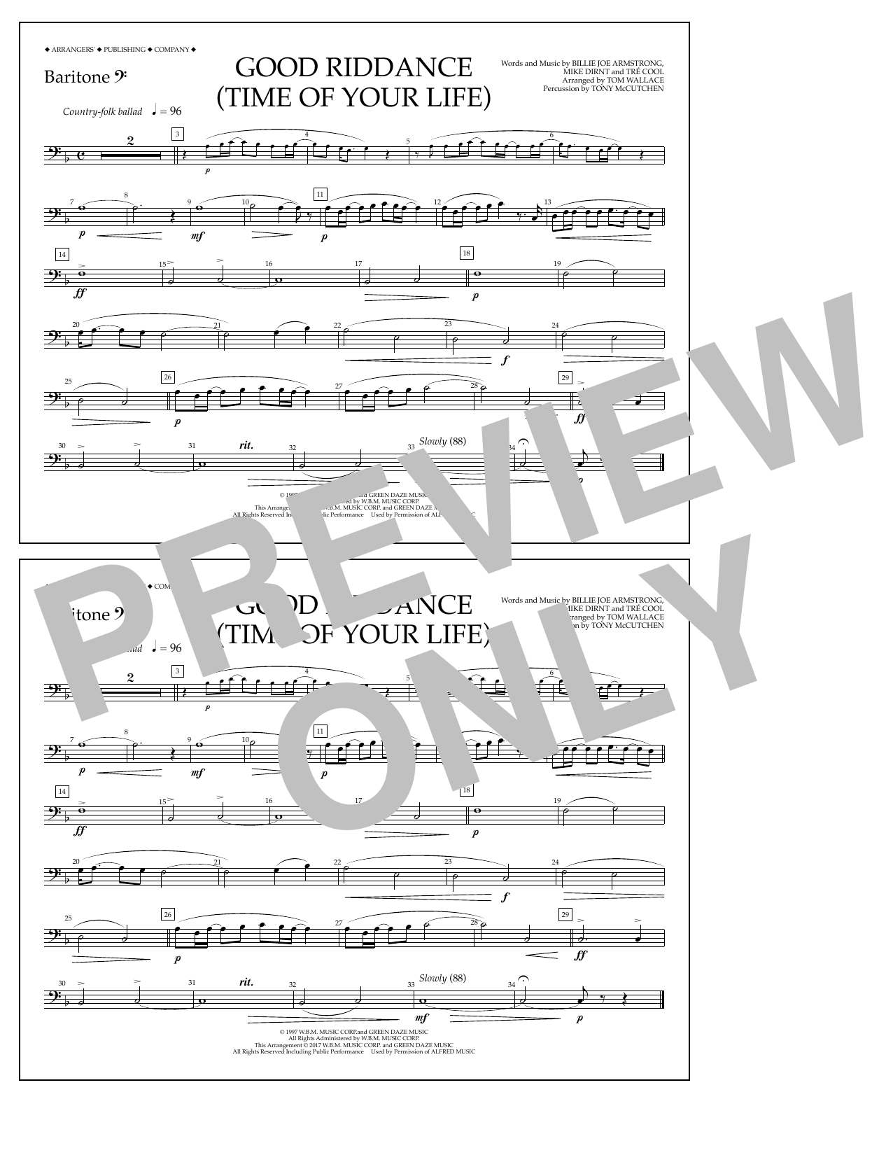 Download Tom Wallace Good Riddance (Time of Your Life) - Bar Sheet Music