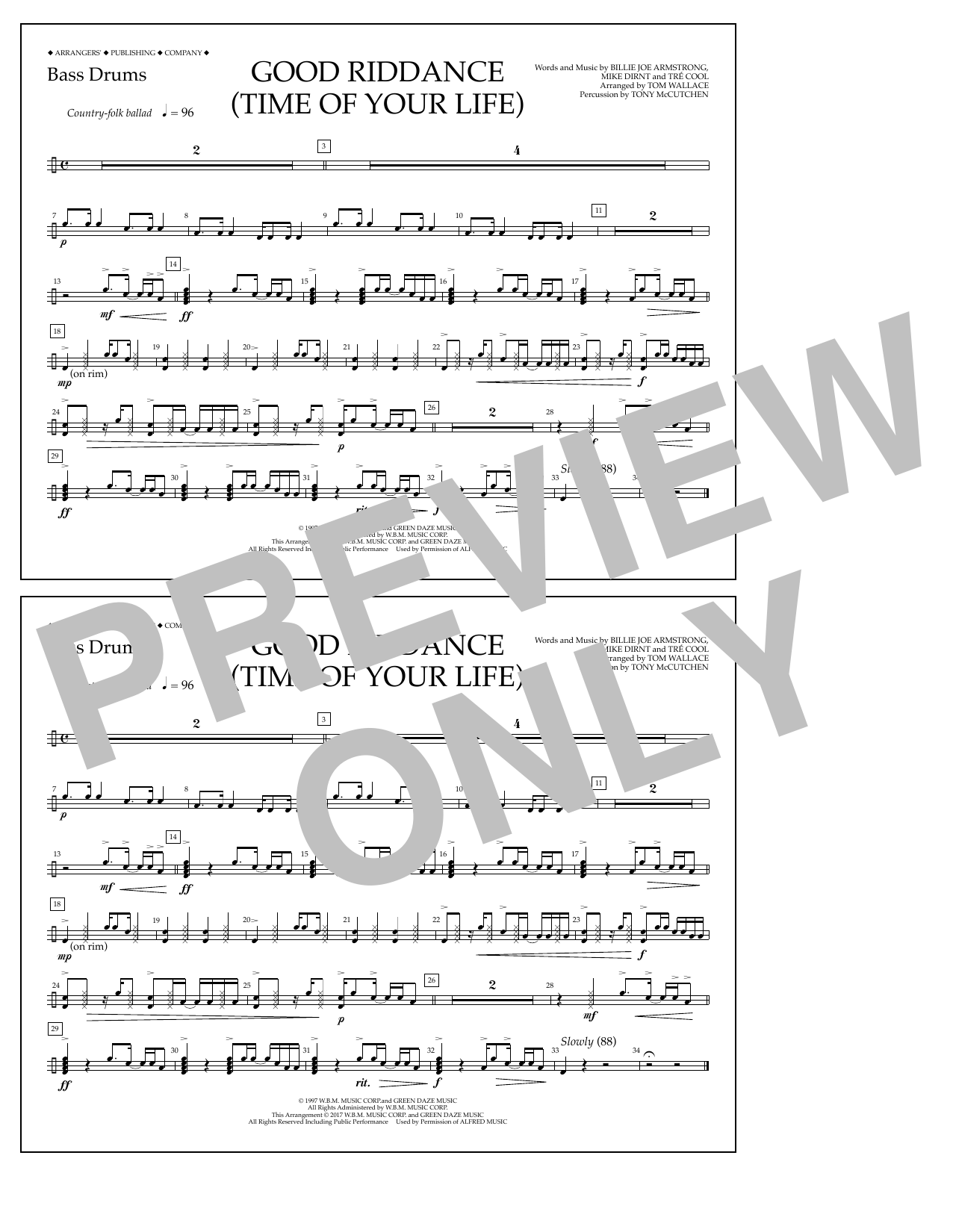 Download Tom Wallace Good Riddance (Time of Your Life) - Bas Sheet Music