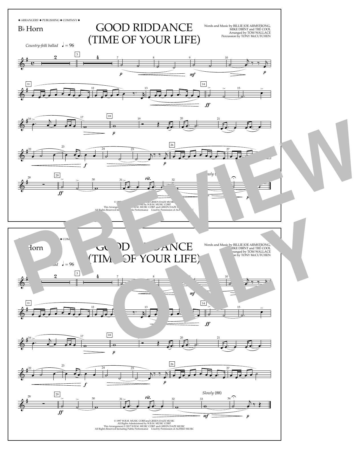 Download Tom Wallace Good Riddance (Time of Your Life) - Bb Sheet Music