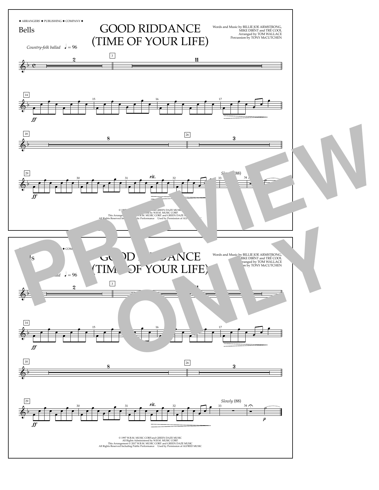 Download Tom Wallace Good Riddance (Time of Your Life) - Bel Sheet Music