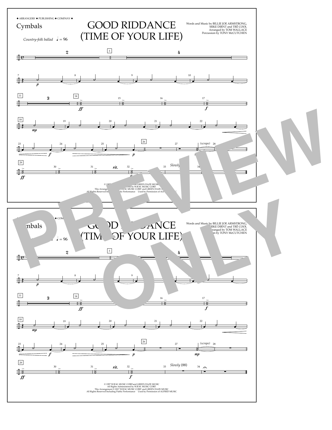 Download Tom Wallace Good Riddance (Time of Your Life) - Cym Sheet Music