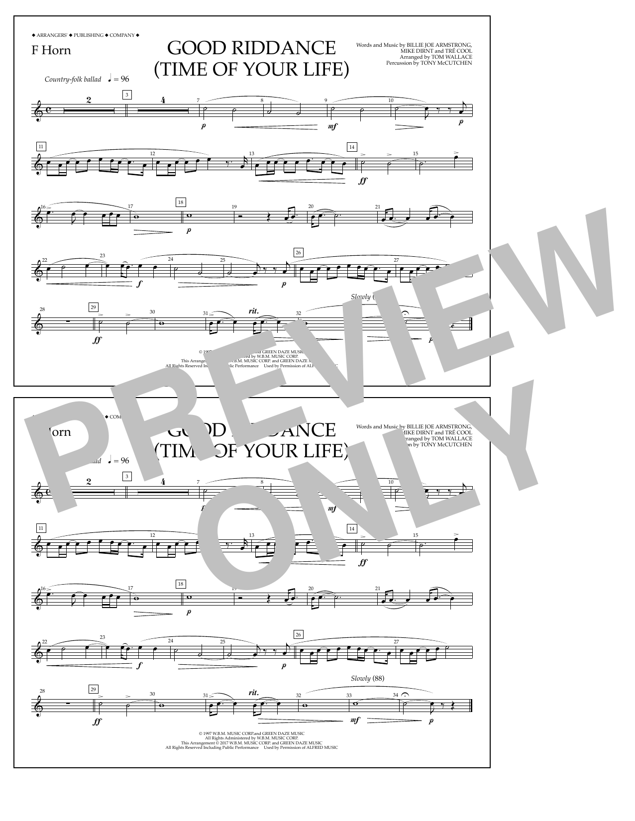 Download Tom Wallace Good Riddance (Time of Your Life) - F H Sheet Music
