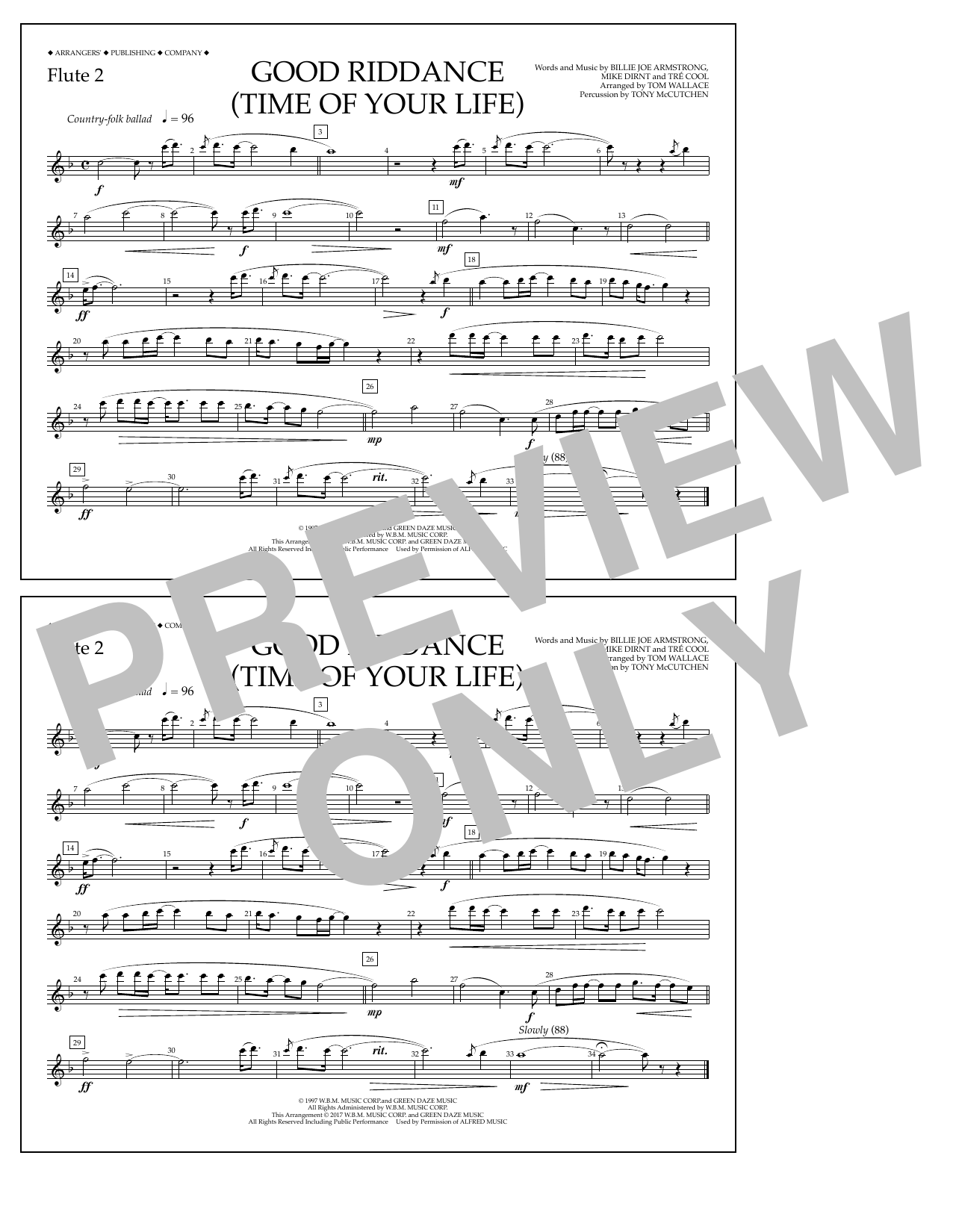 Download Tom Wallace Good Riddance (Time of Your Life) - Flu Sheet Music